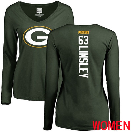 Green Bay Packers Green Women #63 Linsley Corey Backer Nike NFL Long Sleeve T Shirt